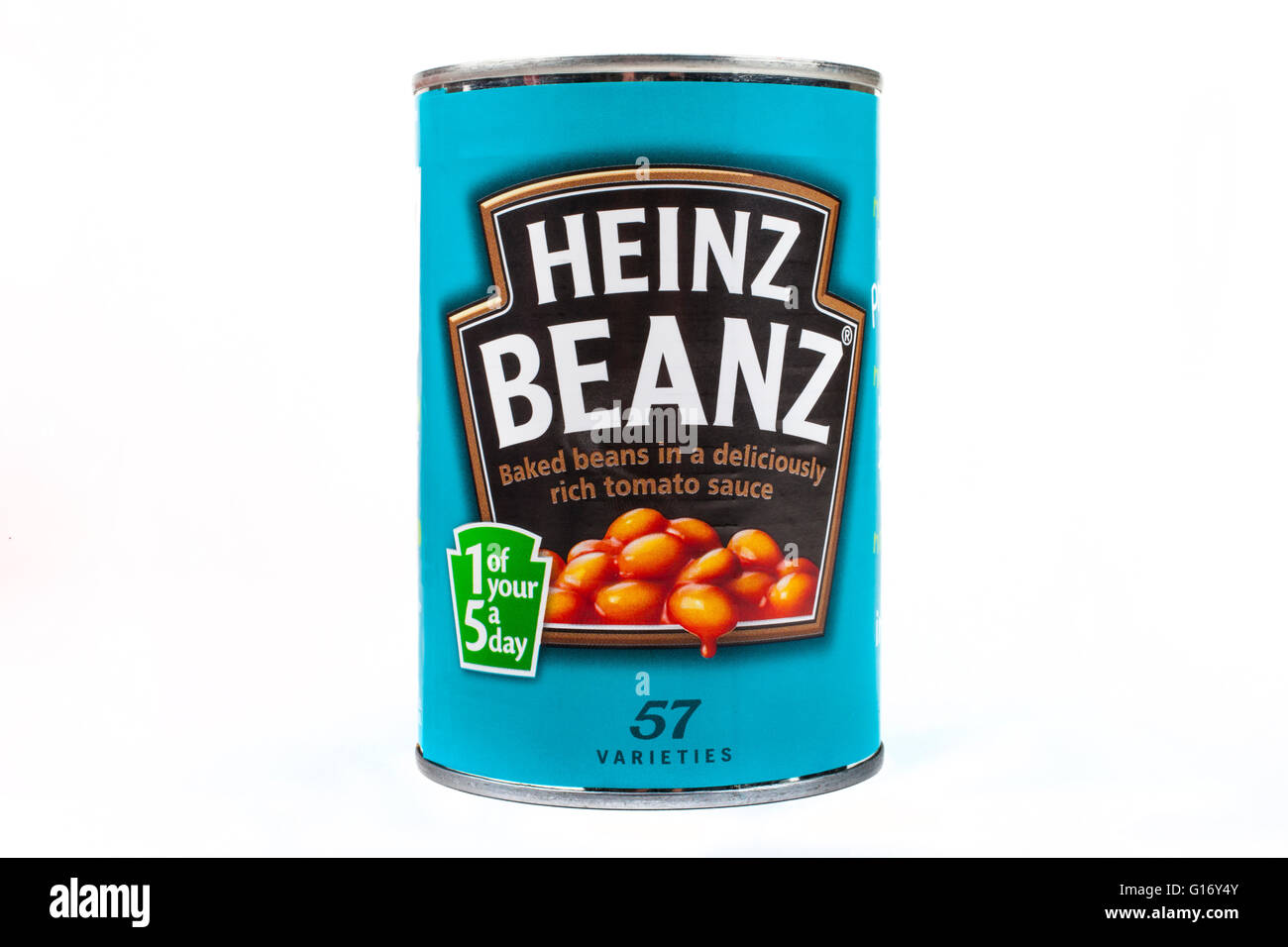 LONDON, UK - MAY 6TH 2016: A tin of Heinz Baked Beans isolated over a plain white background, on 6th May 2016. Stock Photo