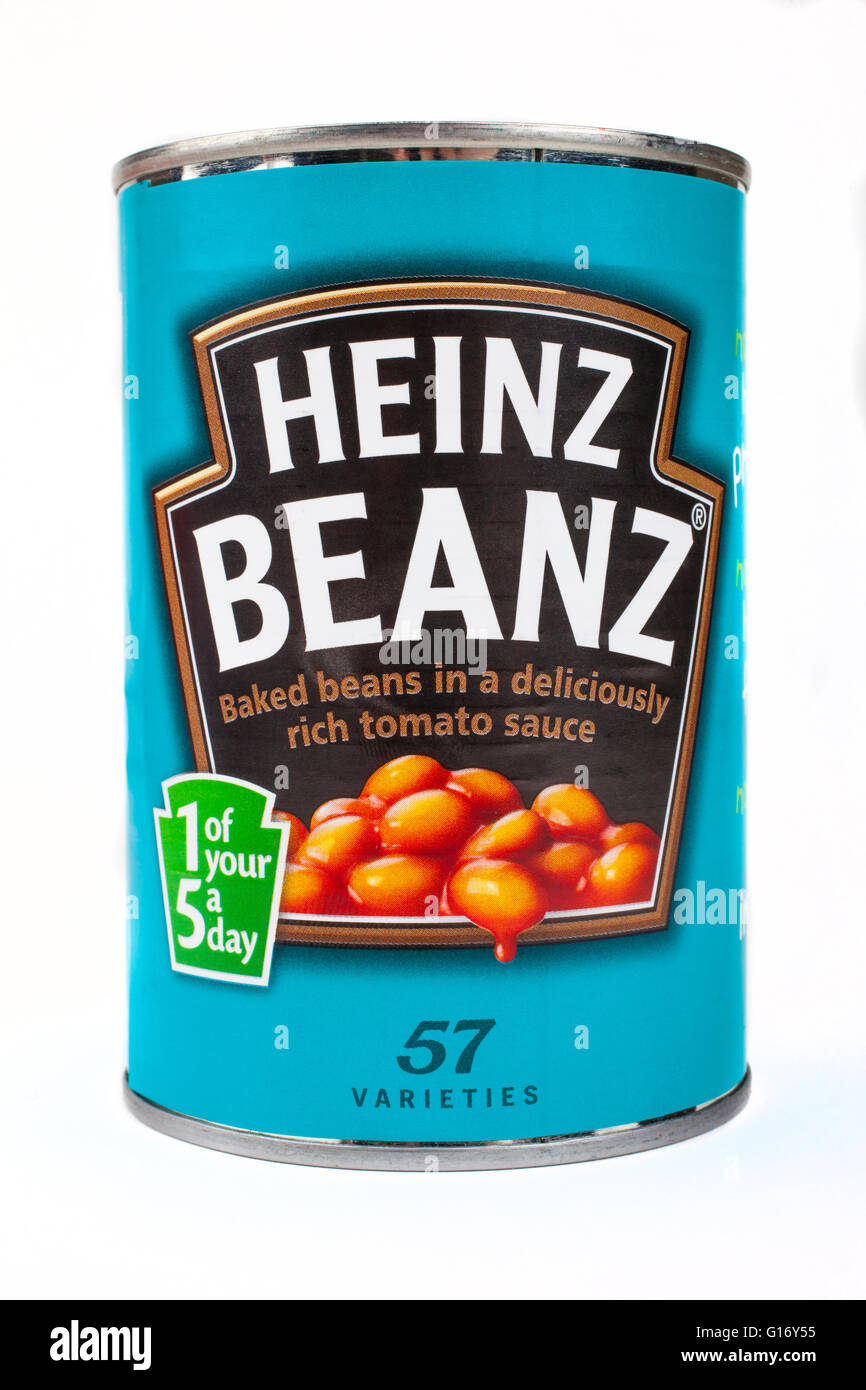 LONDON, UK - MAY 6TH 2016: A tin of Heinz Baked Beans isolated over a plain white background, on 6th May 2016. Stock Photo