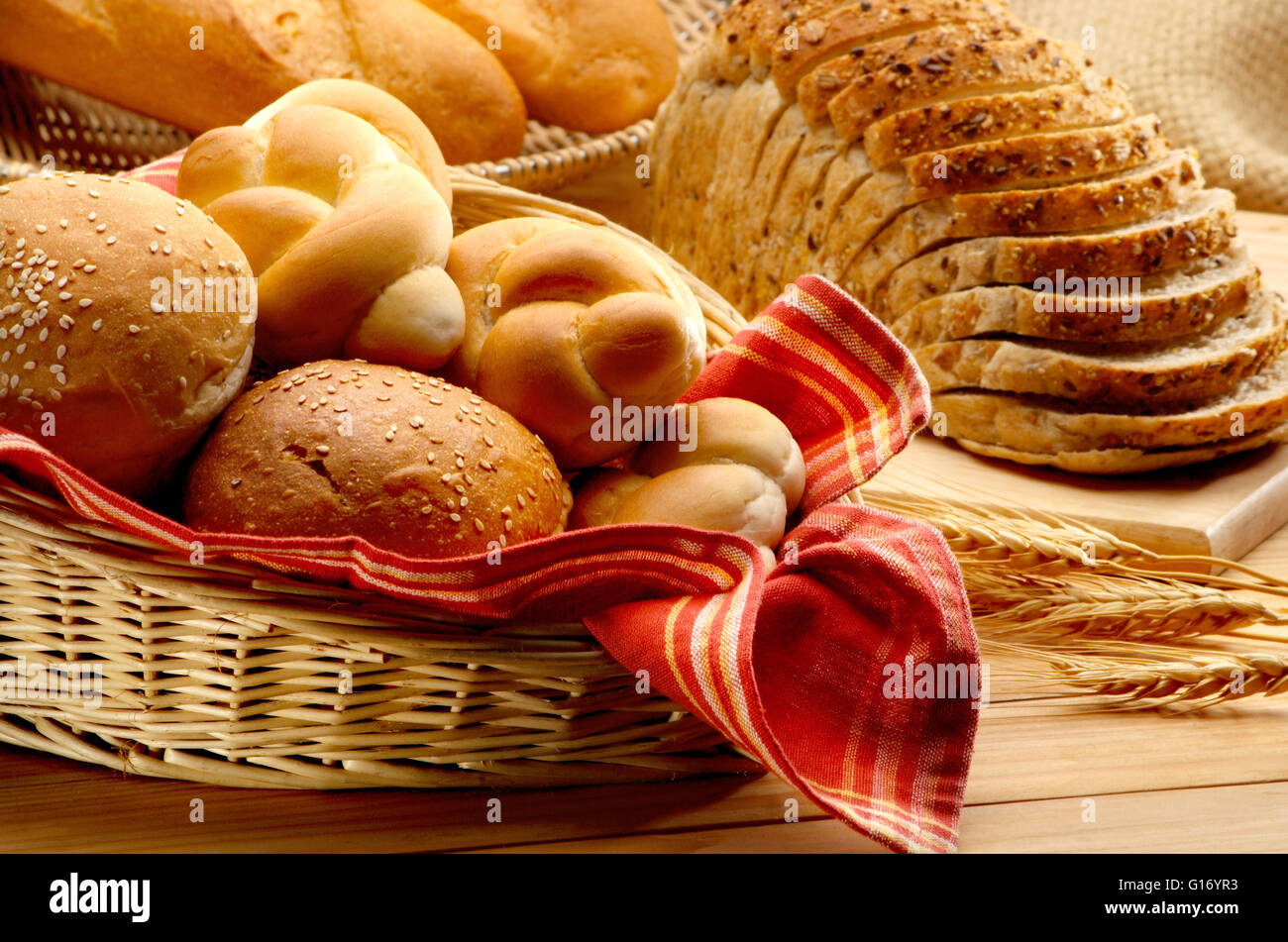 Arrangement of different whole wheat baked foods Stock Photo Alamy