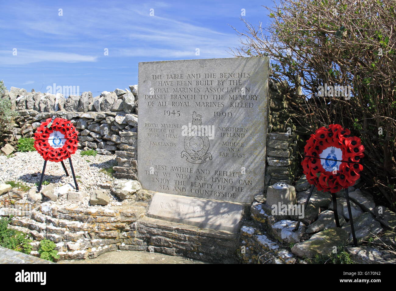 Royal Marines Association Memorial, Worth Matravers, Corfe, Purbeck, Dorset, England, Great Britain, United Kingdom, UK, Europe Stock Photo