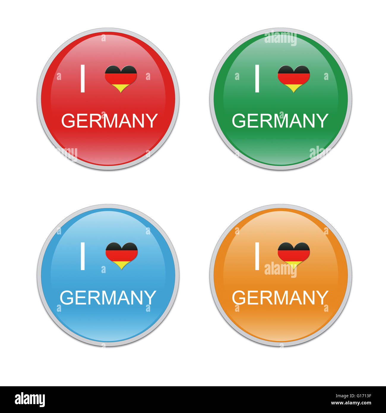 Icons to symbolize I Love Germany in red, green, blue and orange colors Stock Photo