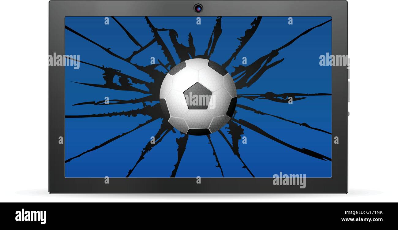 Cracked tablet soccer  on a white background. Vector illustration. Stock Vector