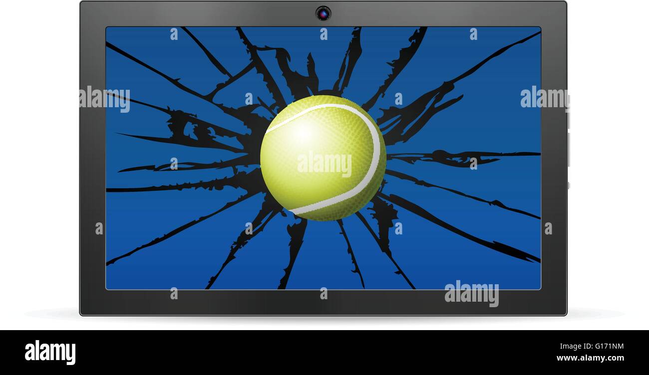 Cracked tablet tennis  on a white background. Vector illustration. Stock Vector