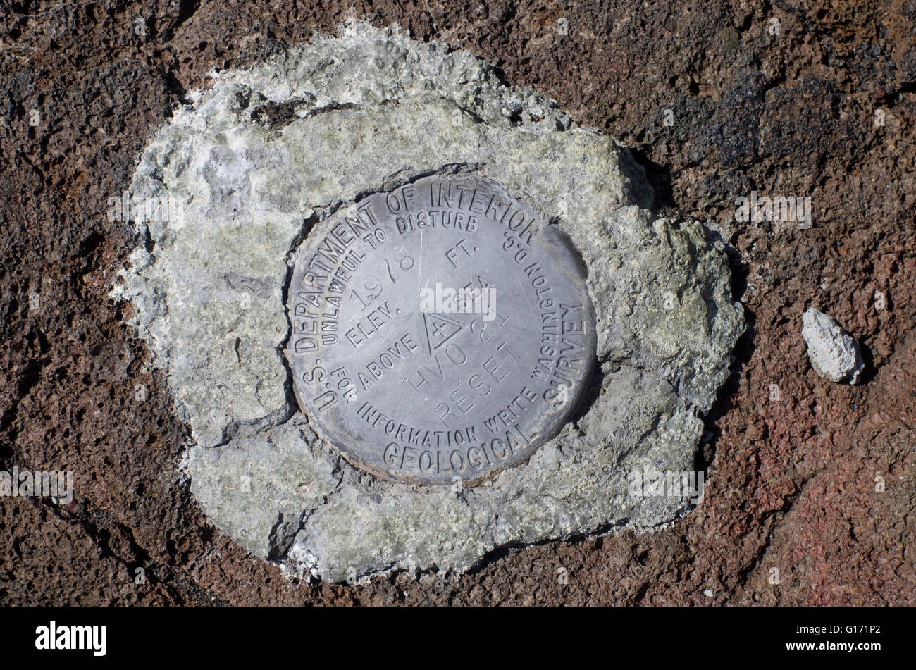 Geological marker on Mauna Loa slope, Big Island of Hawai'i. Stock Photo
