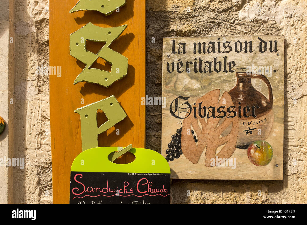 Authentic Gibassier sign displayed at a bakery, Lourmarin, Vaucluse, Provence-Alpes-Côte d'Azur, France Stock Photo