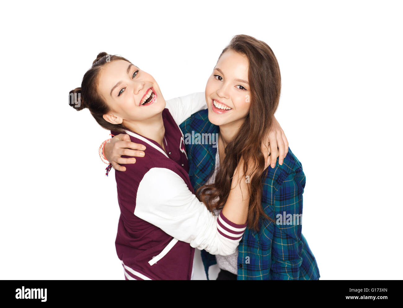 happy smiling pretty teenage girls hugging Stock Photo - Alamy