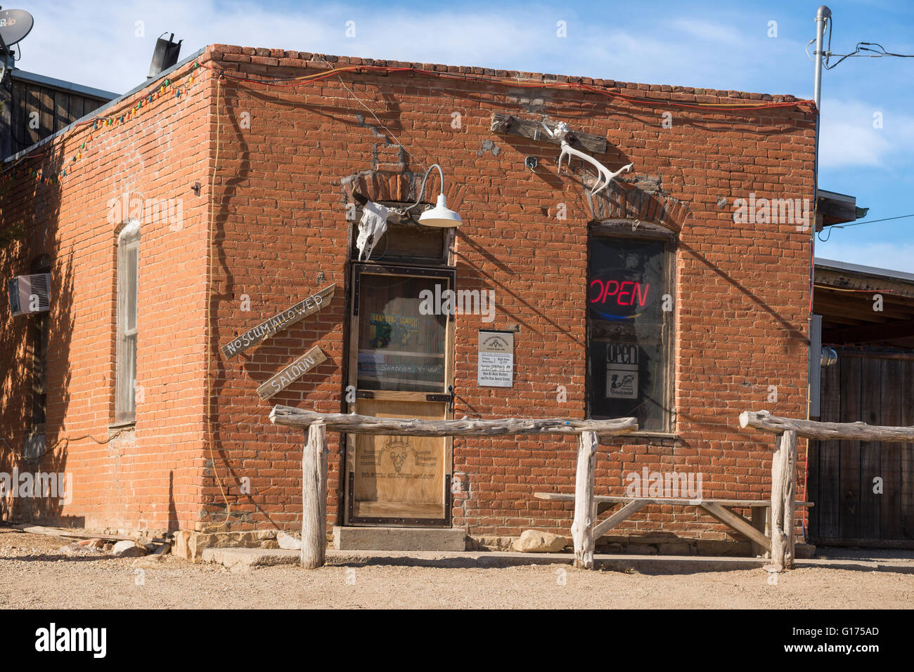 No Scum Allowed saloon in the historic town of White Oaks, New Mexico. Stock Photo