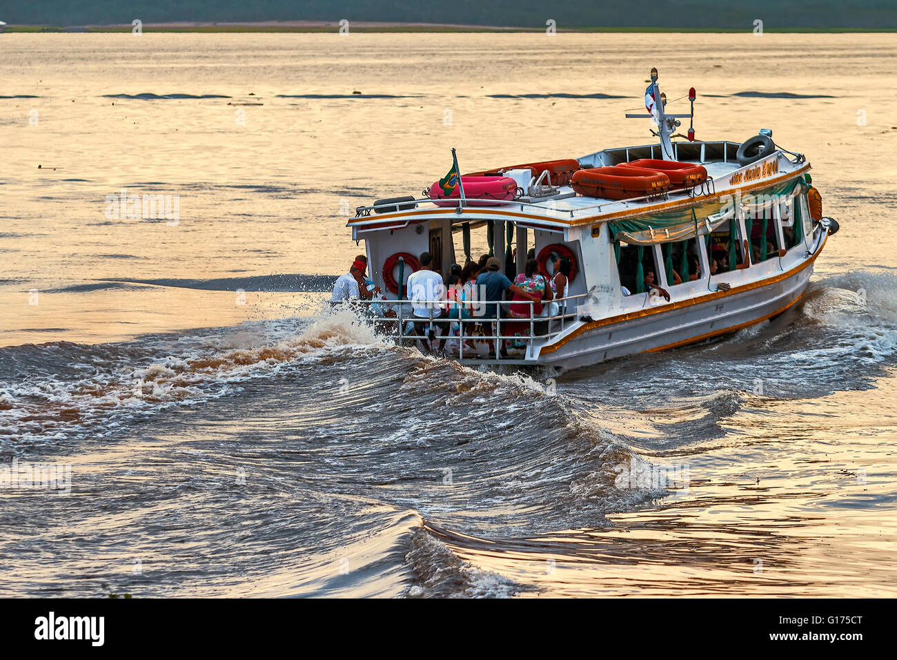 Amazon River Ferry Catching  Big Waves Manaus Brazil Stock Photo