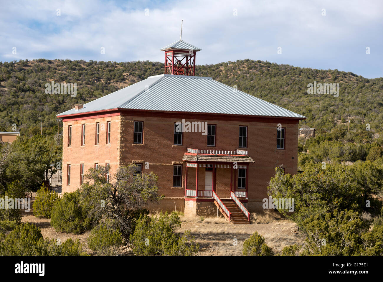 Old schoolhouse in the historic mining town of White Oaks, New Mexico