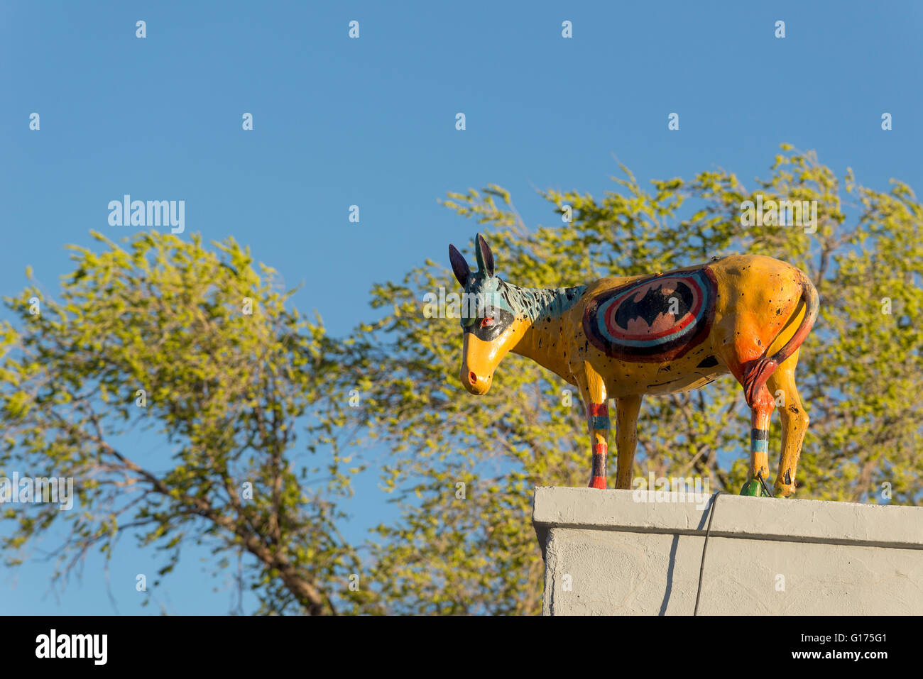 Donkey sculpture on the roof of a building in Carrizozo, New Mexico