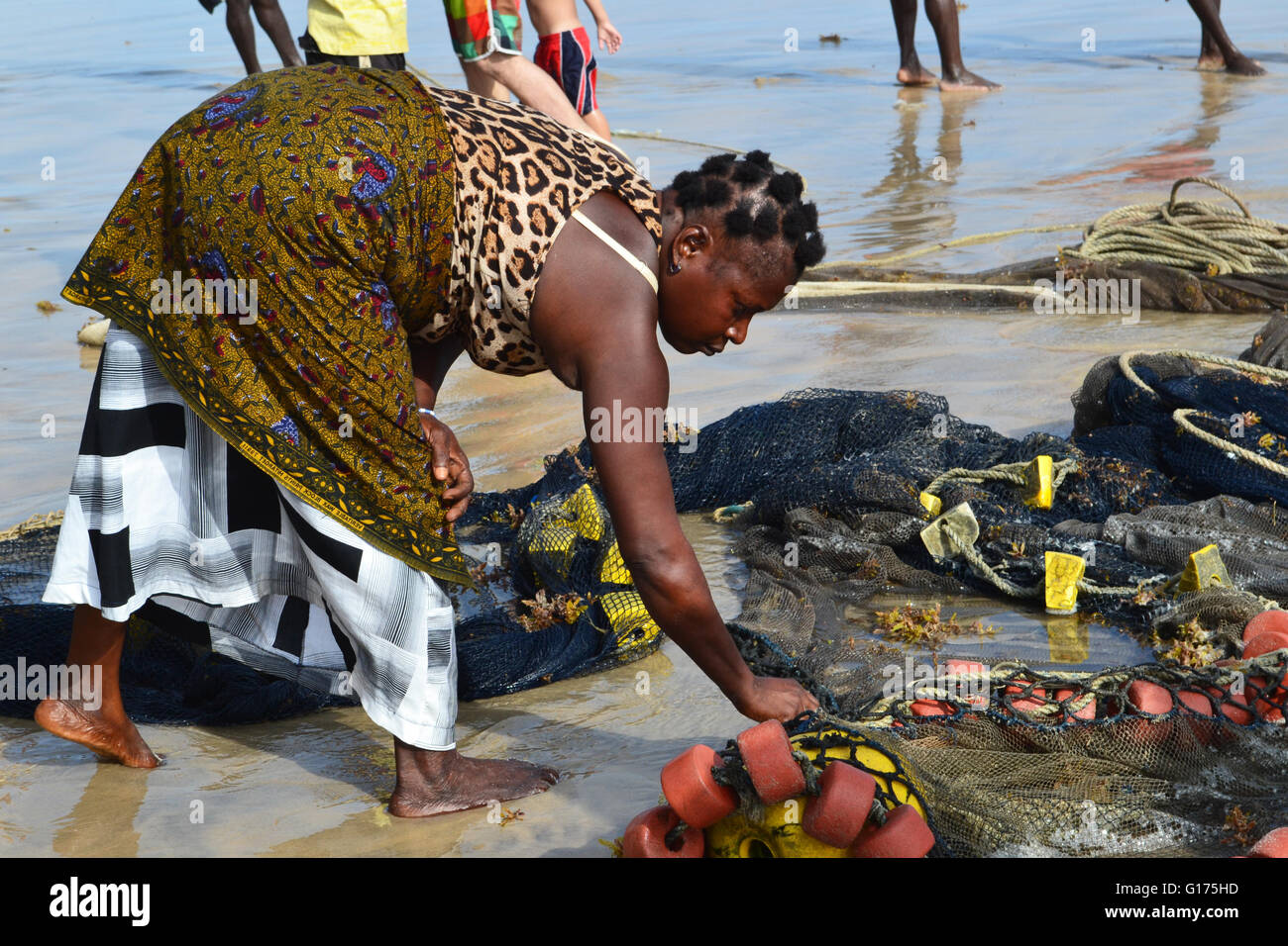Woman fishing with net beach hi-res stock photography and images - Alamy