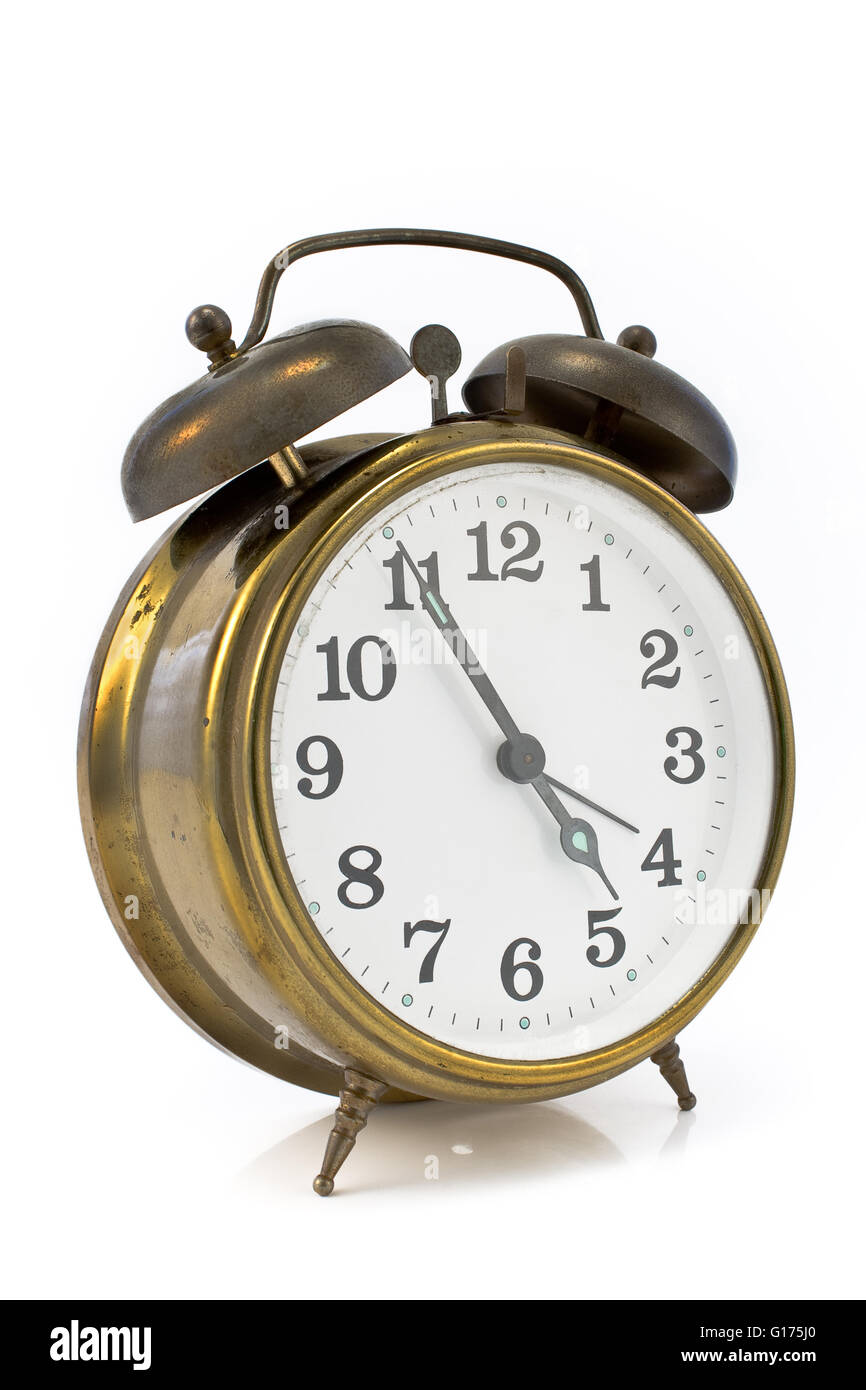 Old alarm clock isolated on white Stock Photo Alamy