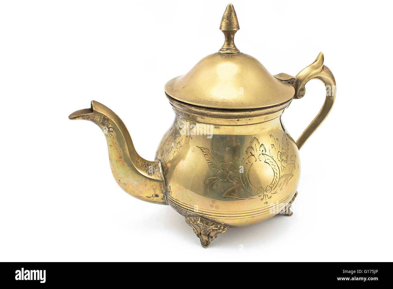 Antique silver teapot isolated on white Stock Photo