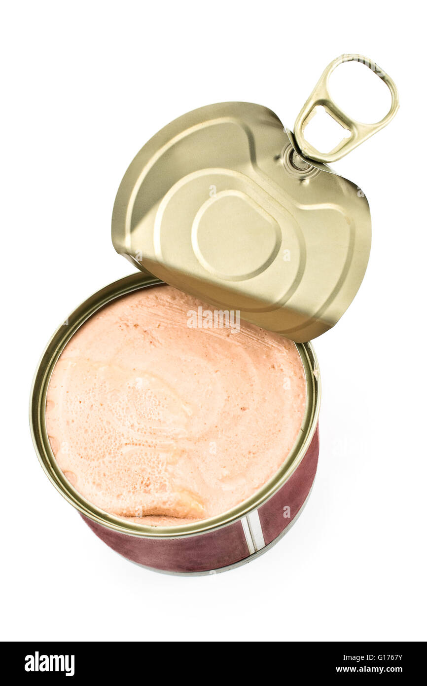 Canned pate isolated on white Stock Photo