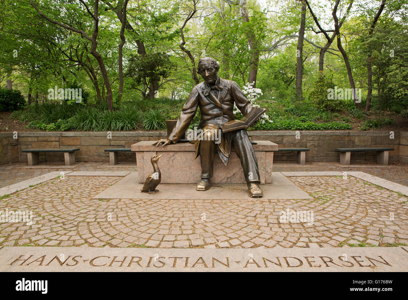 Statue of Hans Christian Andersen at Central Park in New York City, USA
