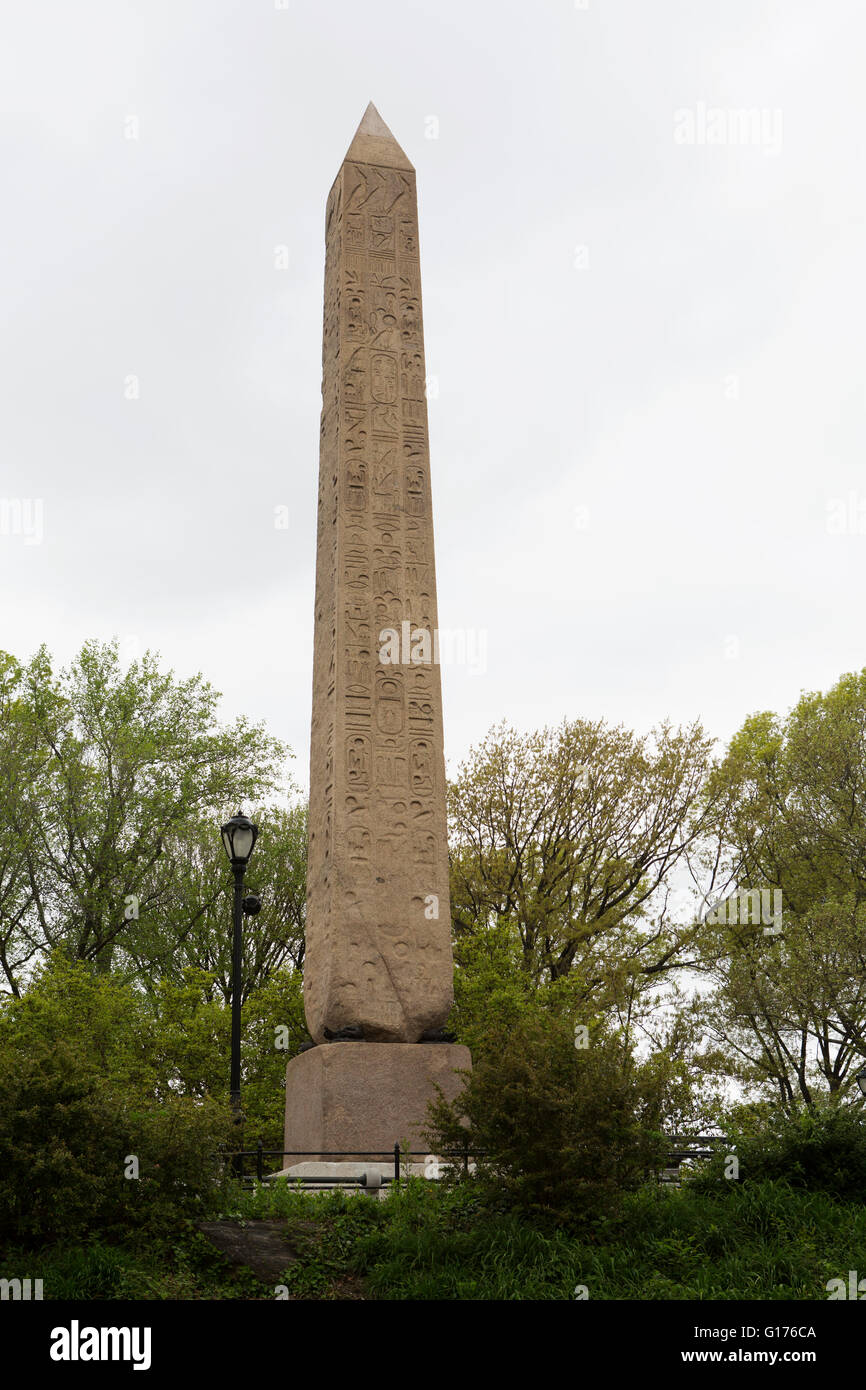 Cleopatra's Needle at Central Park in New York City, USA. The Ancient Egyptian obelisk bears
