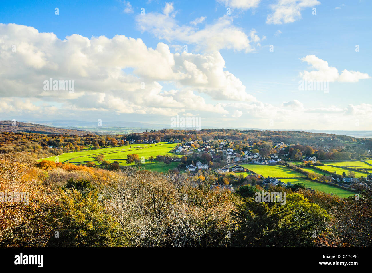 View over Silverdale Lancashire from the ‘Pepperpot’ above Eaves Wood Stock Photo Alamy