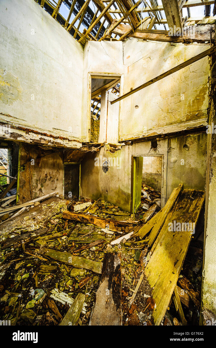 Ruined house above Ellel Crag Quarry near Lancaster Lancashire England