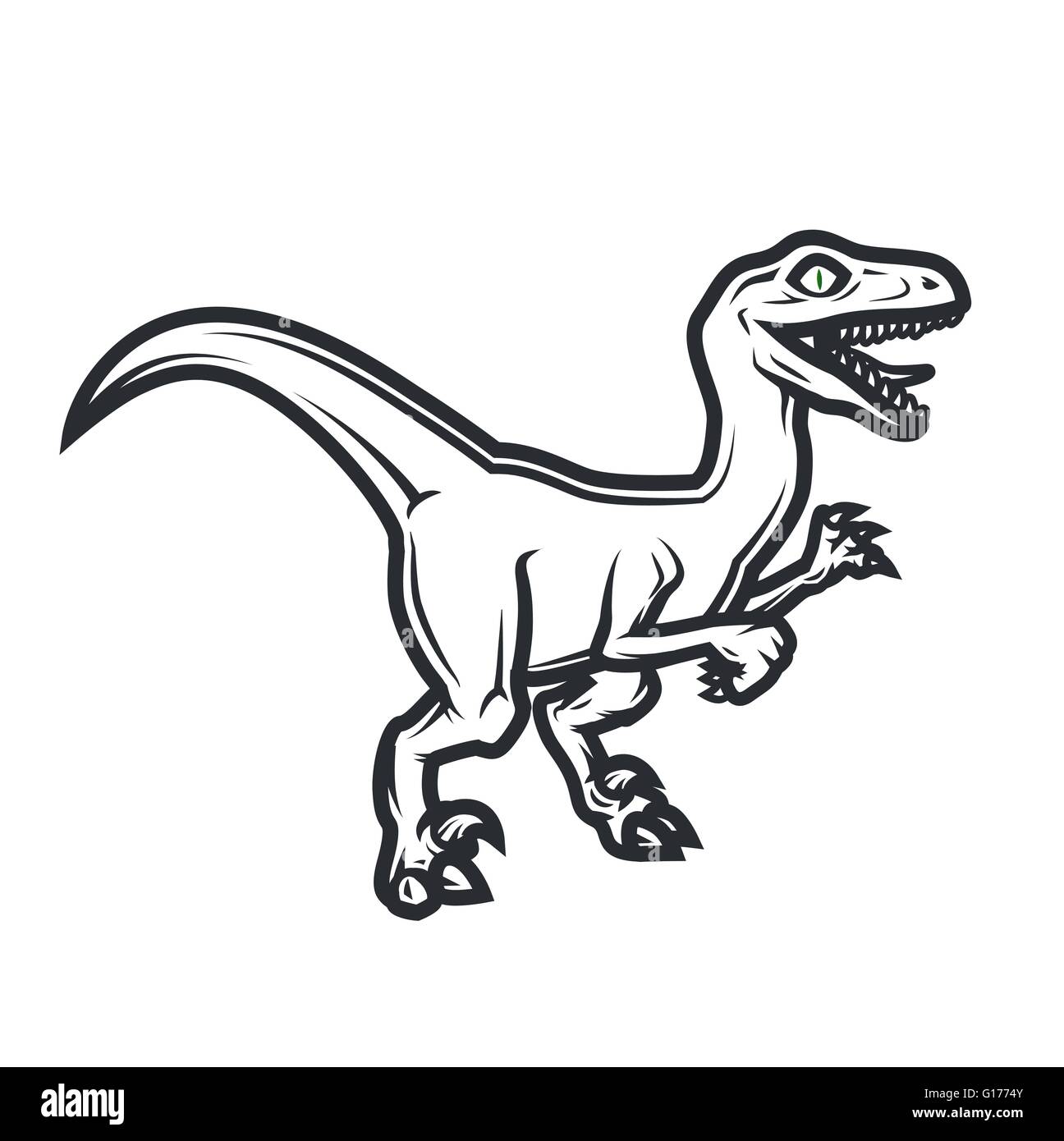 Prehistorical dino Logo concept. Raptor insignia design. Jurassic dinosaur illustration. T-shirt concept on white background. Stock Vector