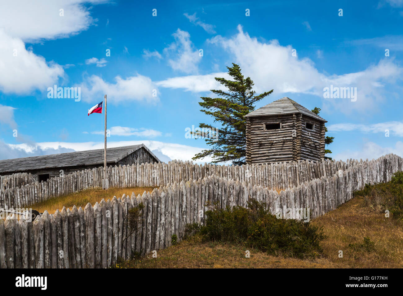 Fuerte Bulnes fort on the Strait of Magellan near Punta Arenas, Chile, South America. Stock Photo