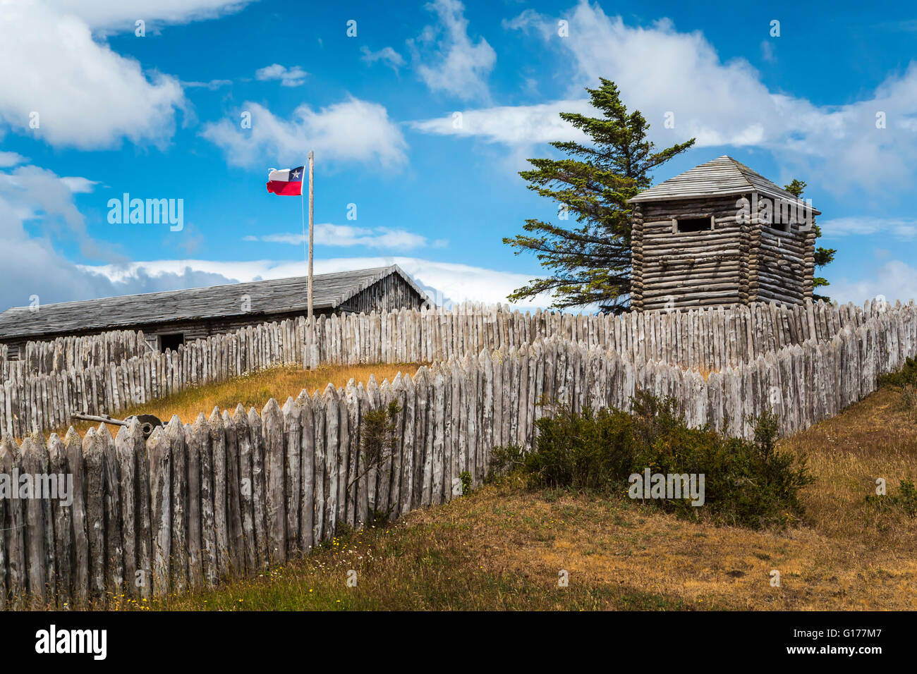 Fuerte Bulnes fort on the Strait of Magellan near Punta Arenas, Chile, South America. Stock Photo