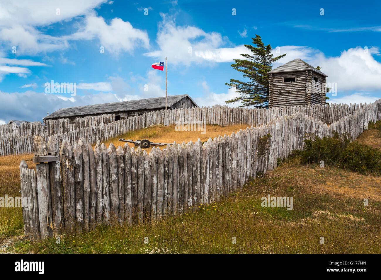 Fuerte Bulnes fort on the Strait of Magellan near Punta Arenas, Chile, South America. Stock Photo