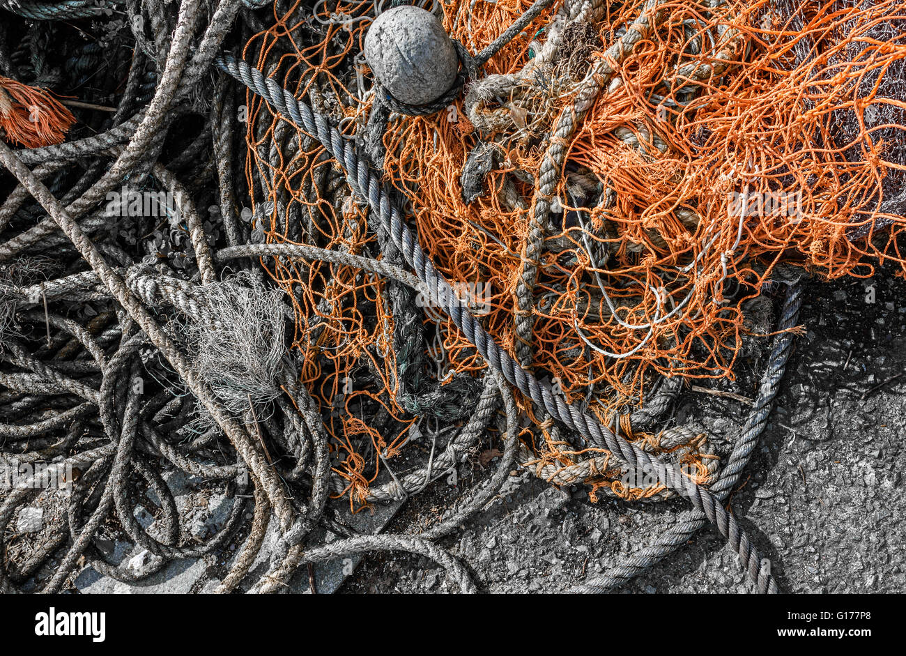 Background of various types of fishing rope. Stock Photo