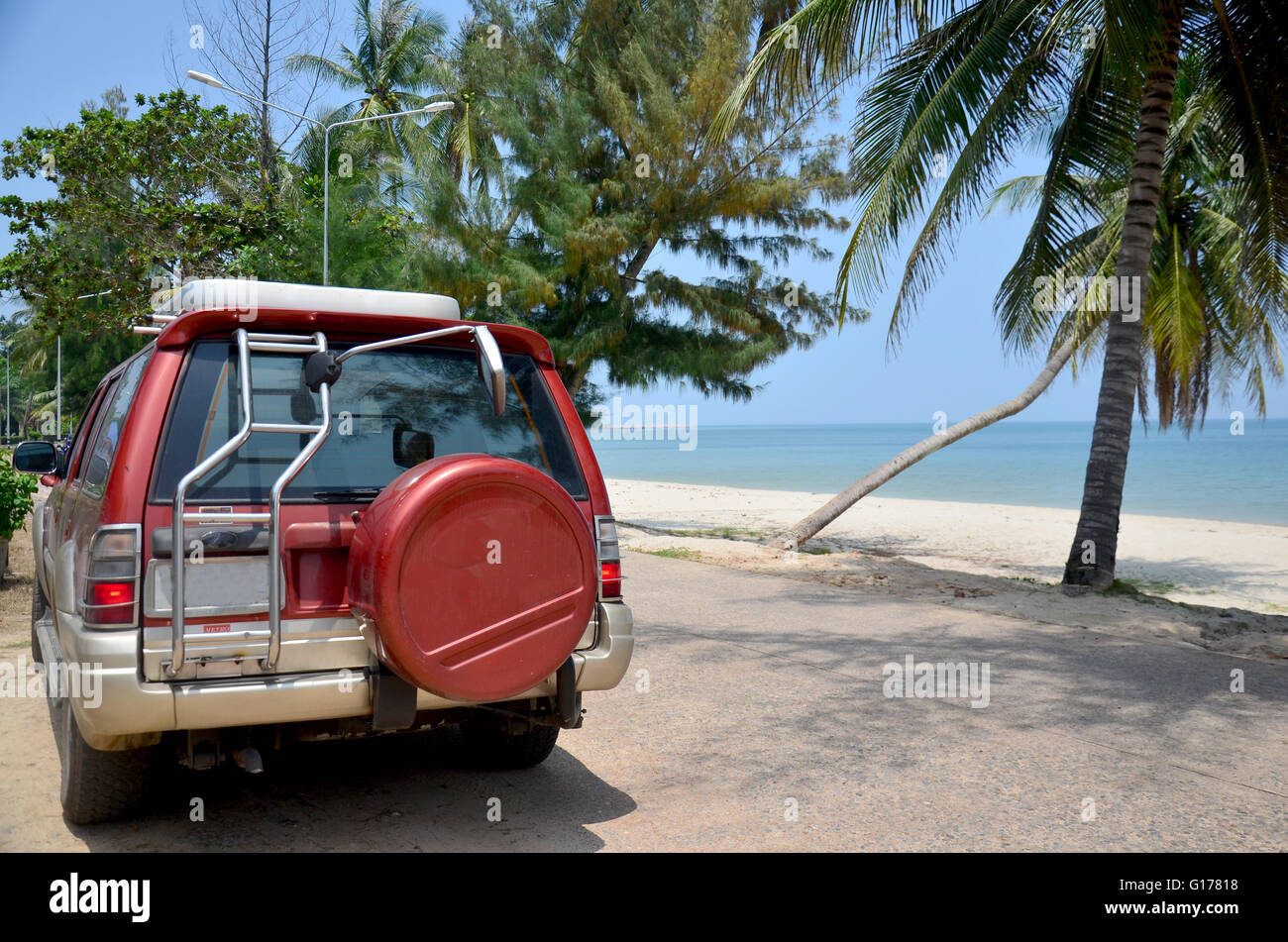 Van stop at Thung Wua Laen Beach in Chumphon, Thailand Stock Photo