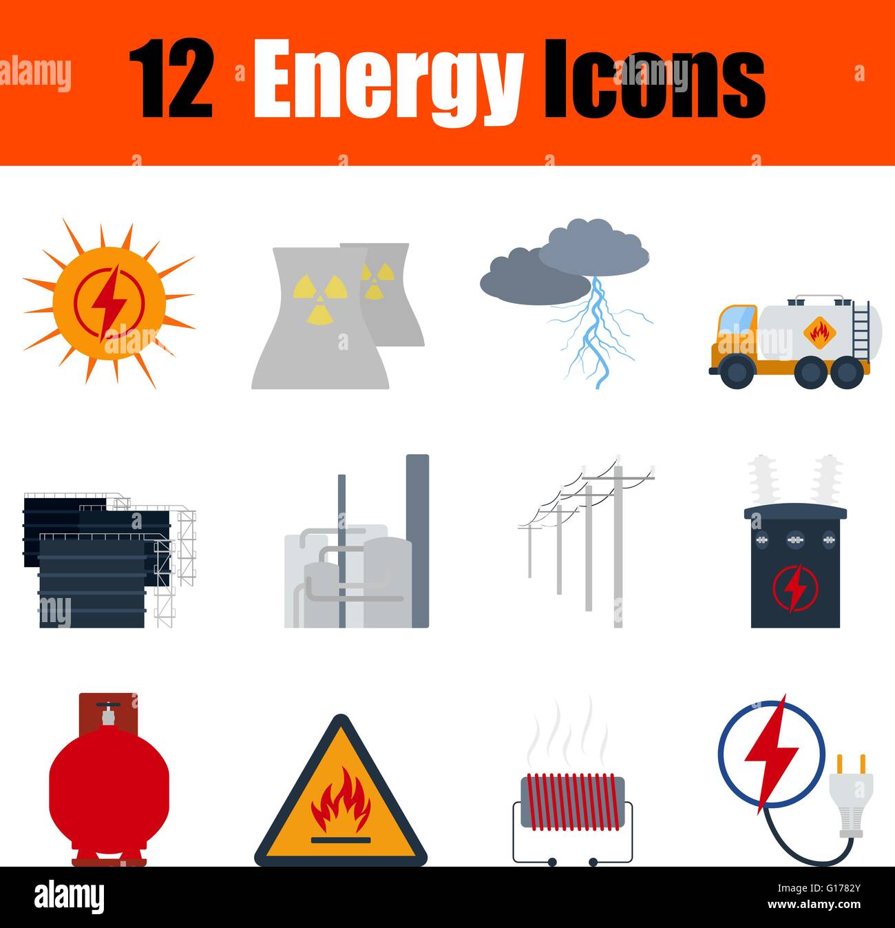 Flat design energy icon set in ui colors. Vector illustration Stock ...