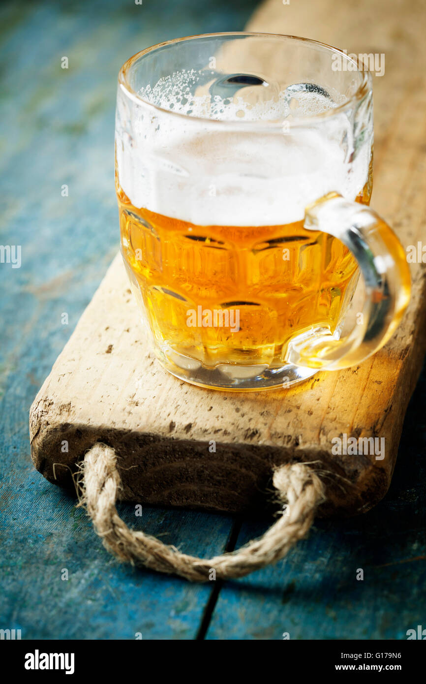 beer on wood background with copyspace Stock Photo
