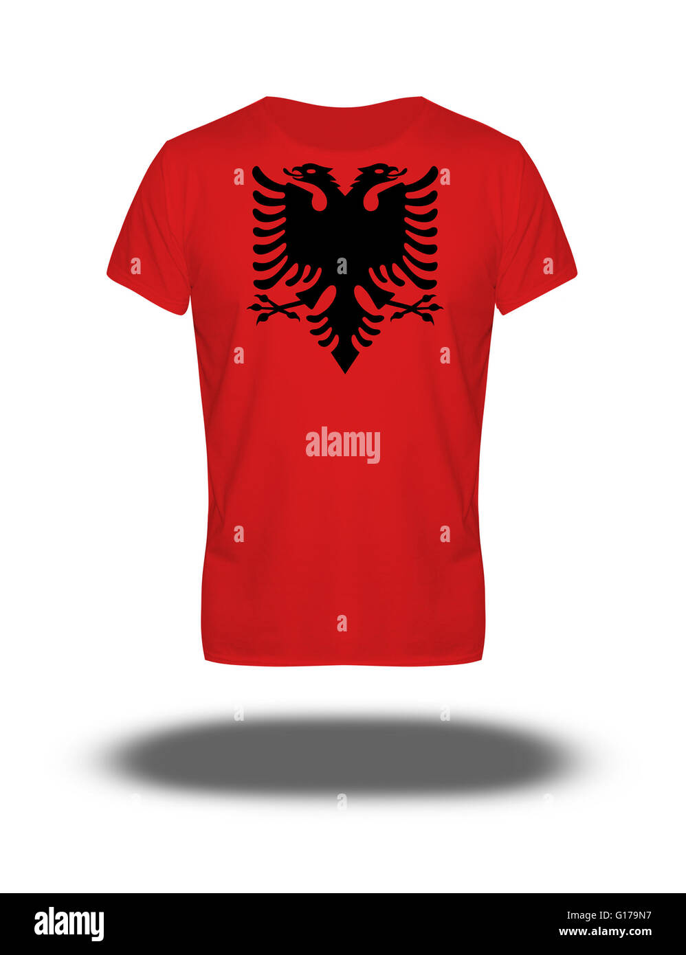Albania flag t-shirt on white background with shadow Stock Photo