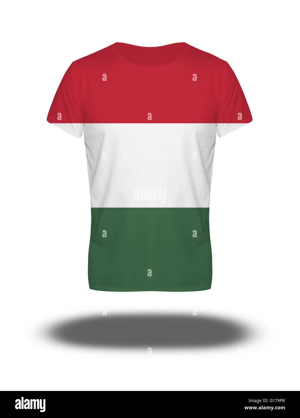 Hungary flag t-shirt on white background with shadow Stock Photo