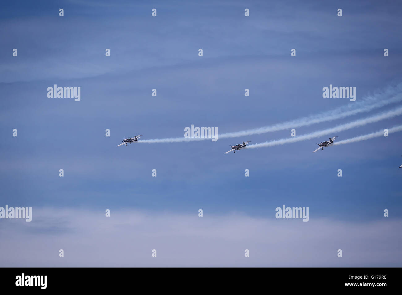 Planes, jets and helicopters fly during air show Stock Photo