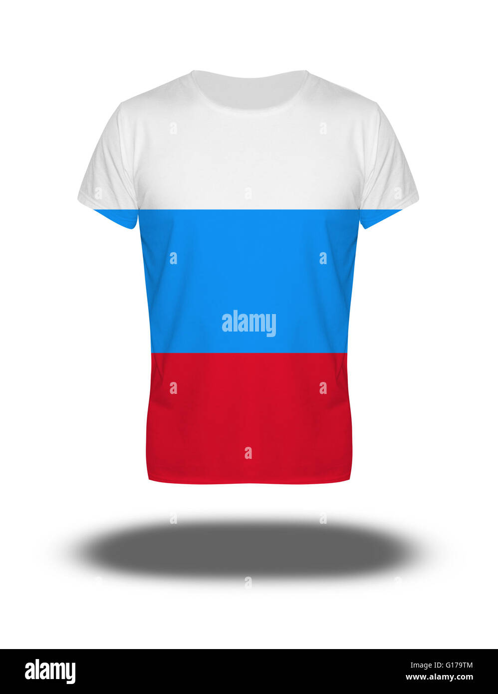 Russia flag t-shirt on white background with shadow Stock Photo