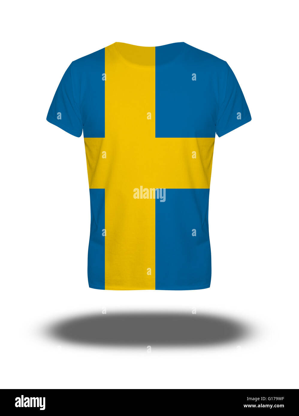 Sweden flag t-shirt on white background with shadow Stock Photo