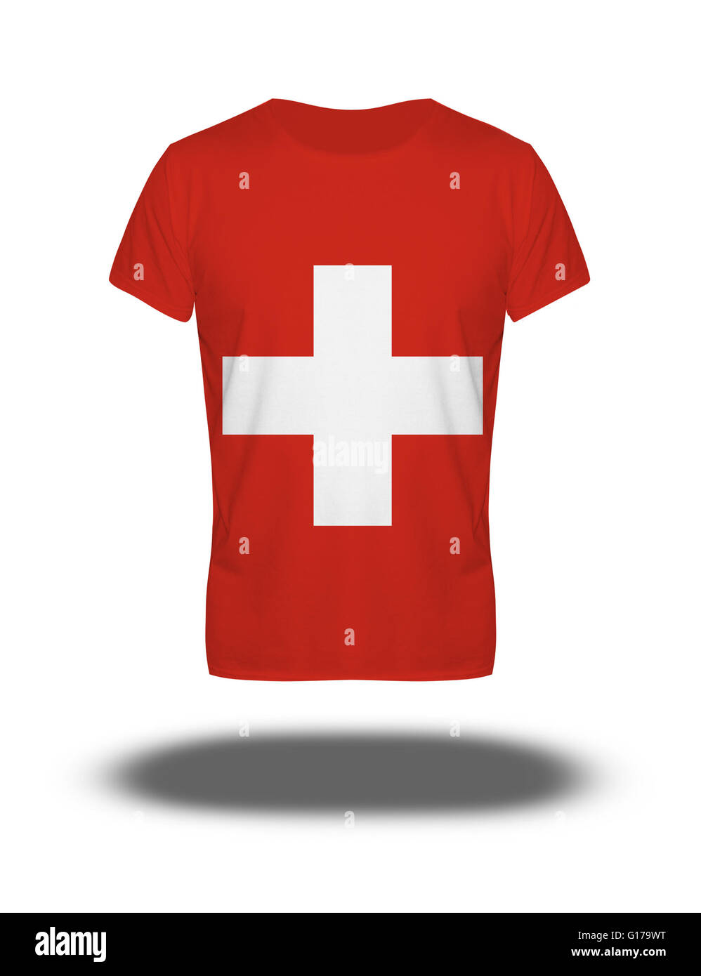 Switzerland flag t-shirt on white background with shadow Stock Photo