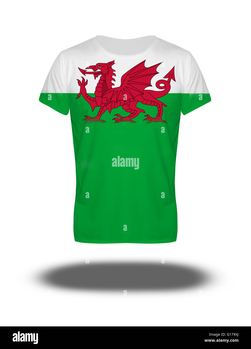 Wales flag t-shirt on white background with shadow Stock Photo