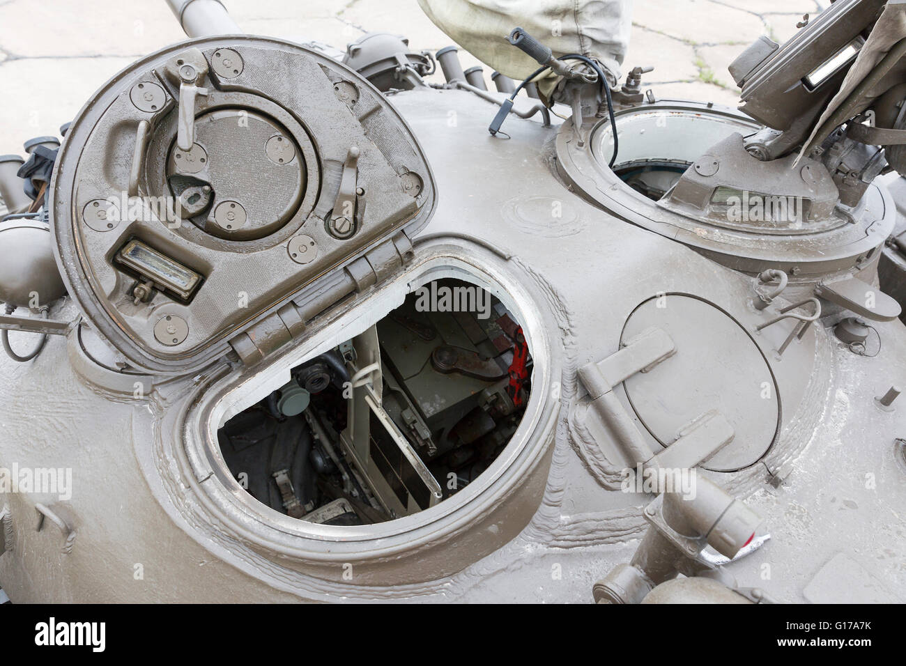 Bulgarian army battle tank from above. Entrance holes Stock Photo Alamy