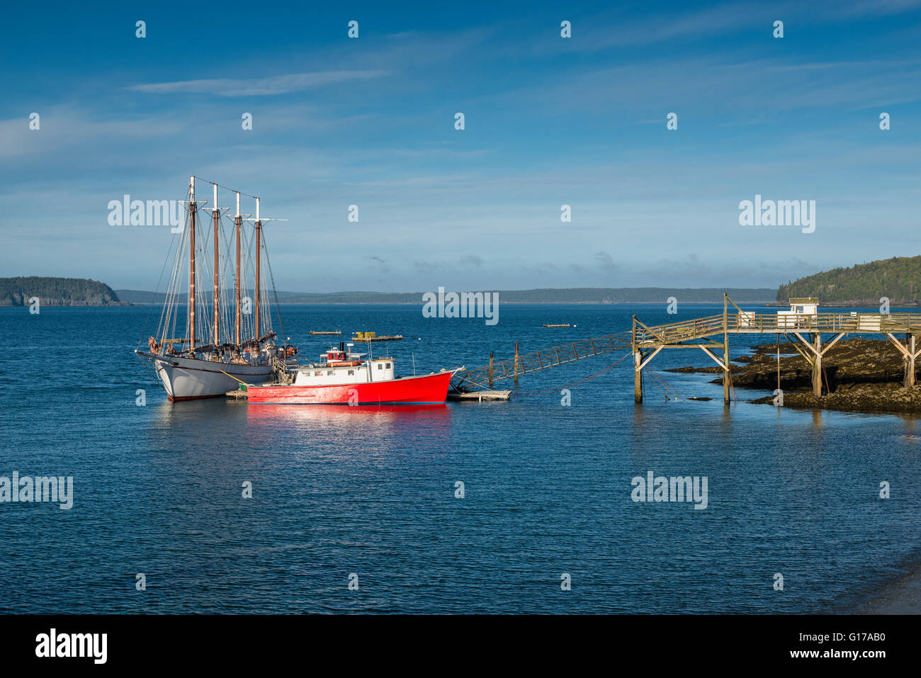 Ships moored in Bar Harbor Maine Stock Photo