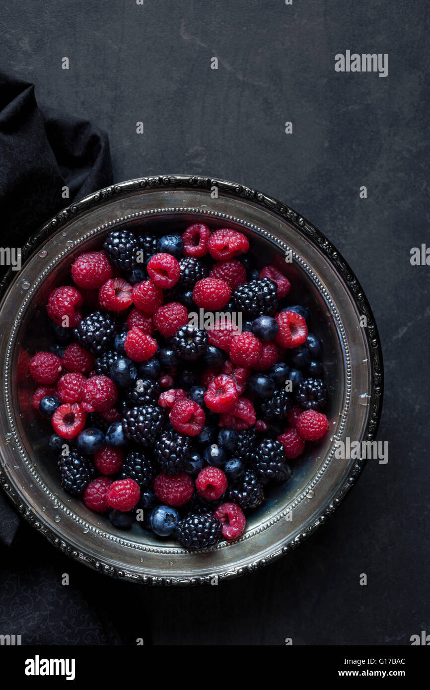 Fresh Berries. Blackberries, blueberries, raspberries. Stock Photo
