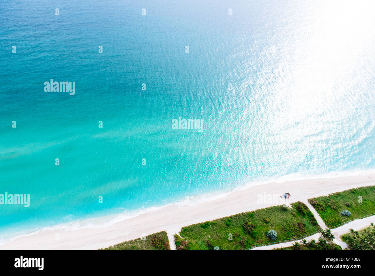 Aerial view of ocean and coastline, Miami, Florida, USA Stock Photo