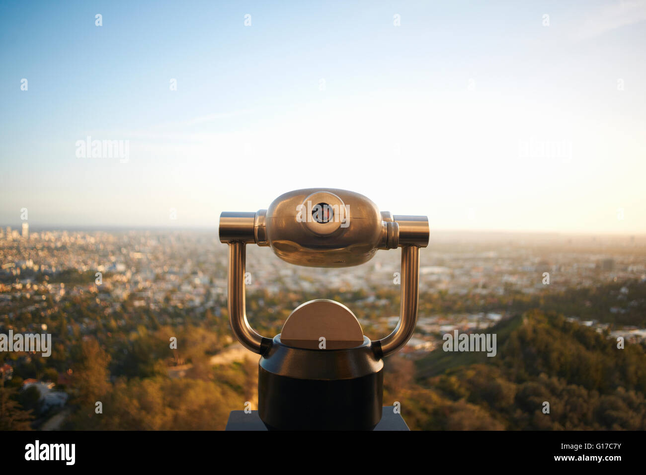 Coinoperated binoculars overlooking Hollywood, Los Angeles, USA Stock