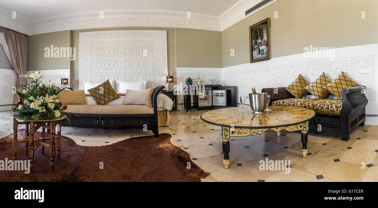 Luxury Suite Bedroom And Couch In Moroccan Style Stock Photo