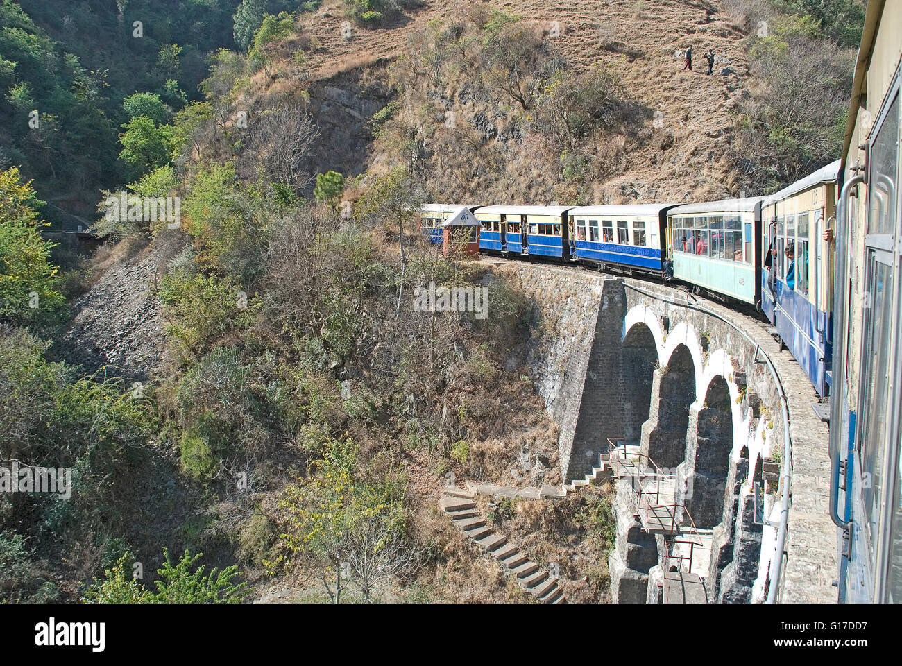 Kalka-Shimla narrow gauge mountain railway, Shivalik Himalayas, Himachal Pradesh, India Stock Photo