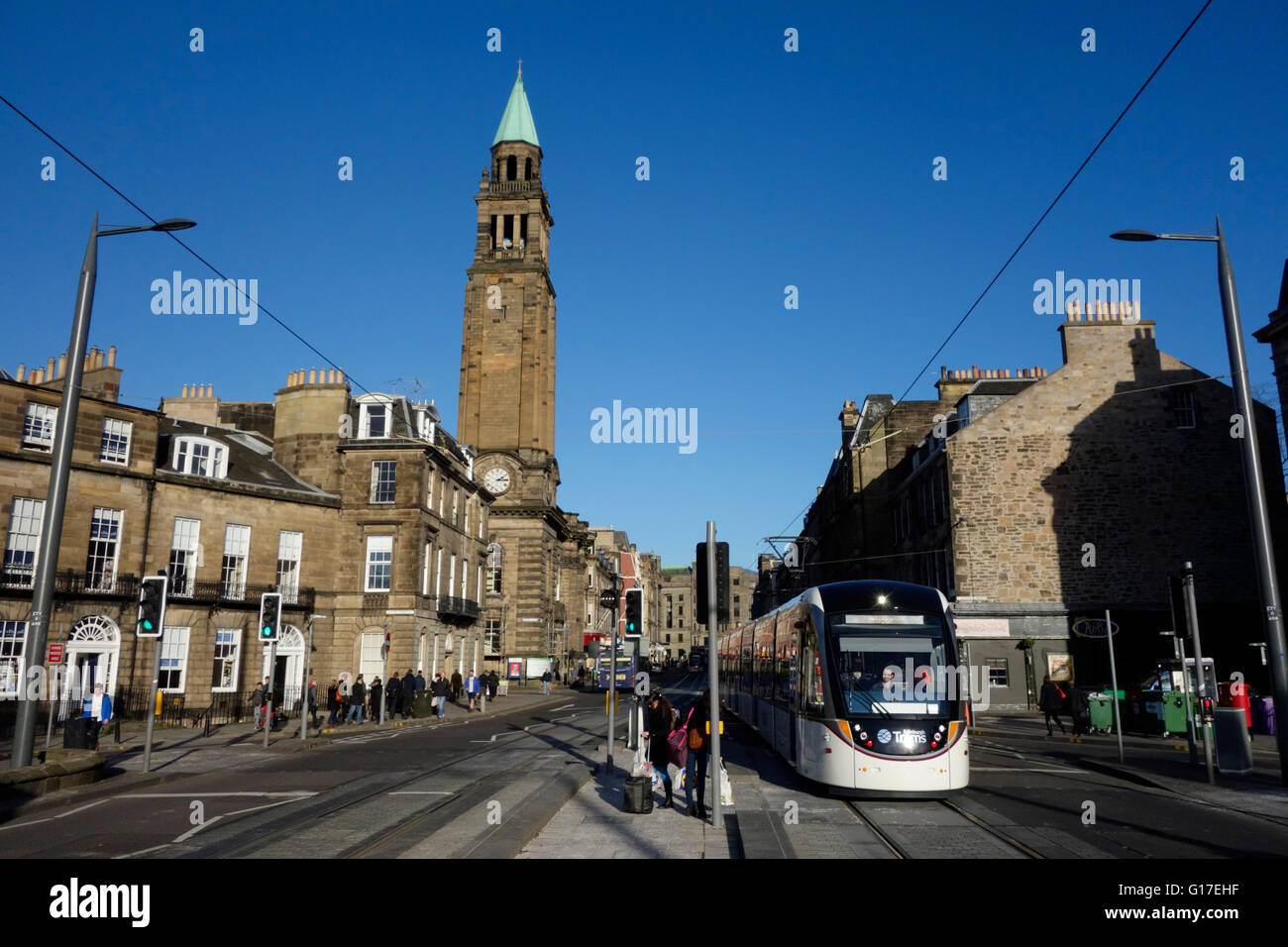The West End - Princes Street tram stop Stock Photo