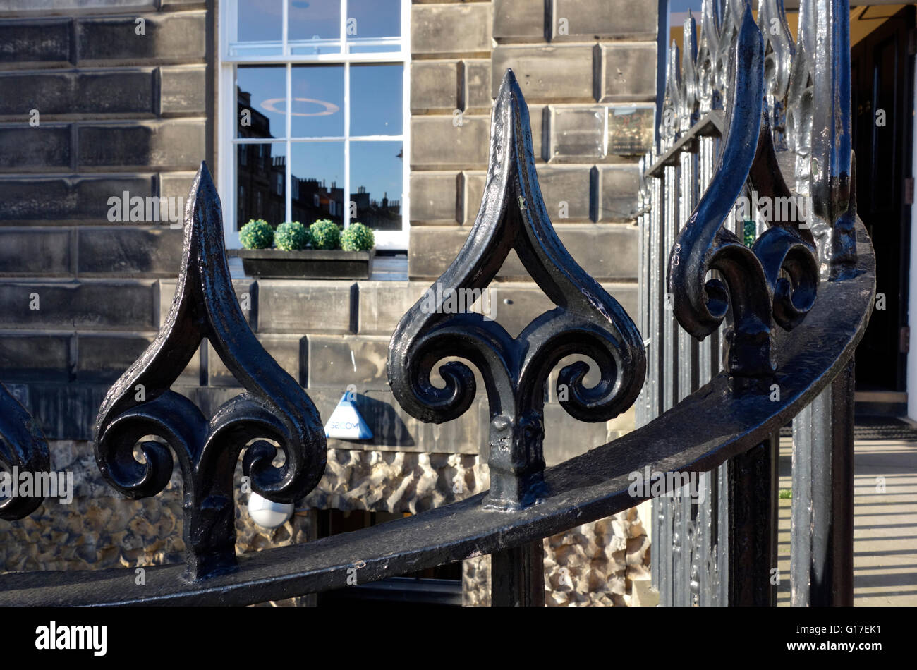Decorative iron railings outside a building in Melville Street