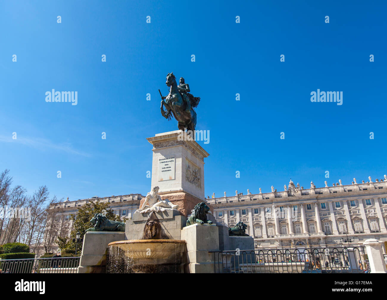 Monument to king Felipe IV in Plaza de Oriente, Madrid, Spain Stock Photo