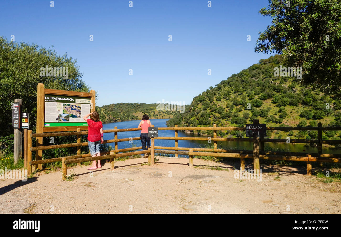 People at viewpoint for birdwatching at Monfrague national Park, Caceres, Extremadura, Spain Stock Photo
