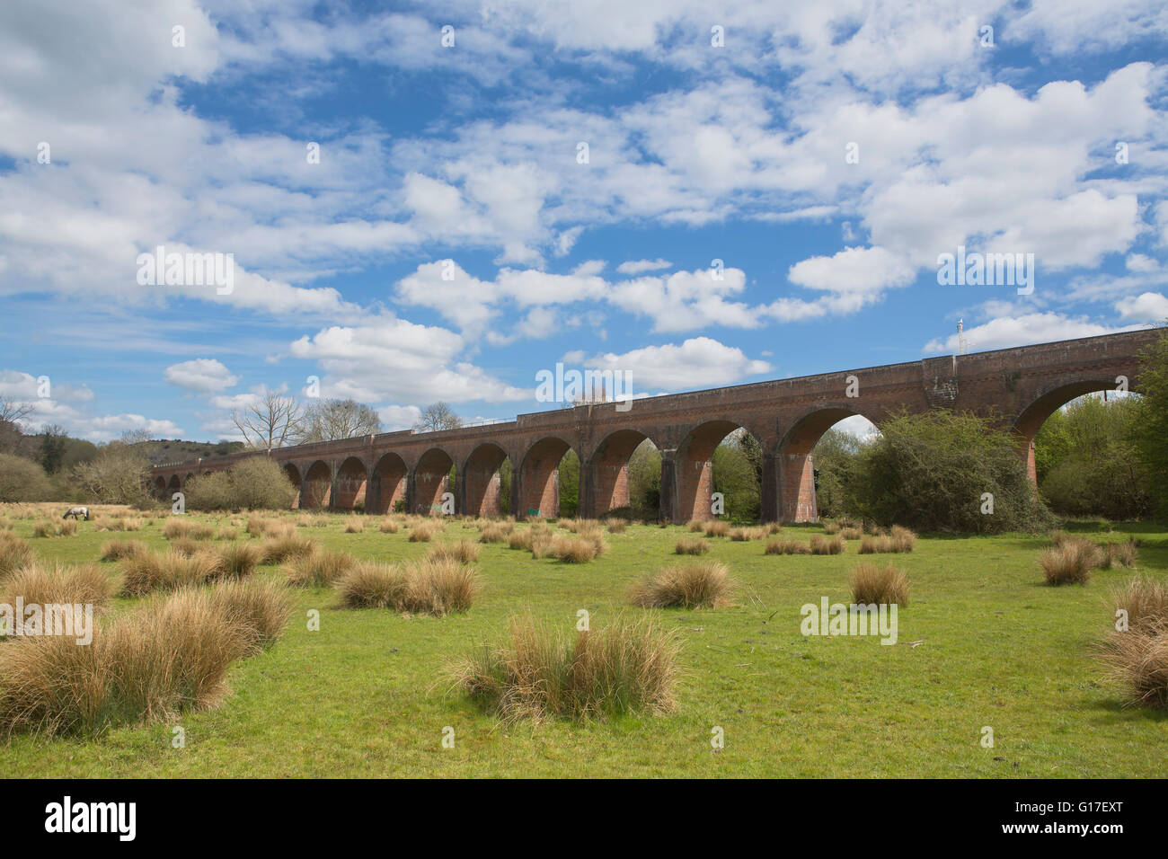 Hockley disused railway viaduct crossing a valley near Winchester in Hampshire. Now part of the National cycle route 23. Spanning the river Itchen Stock Photo