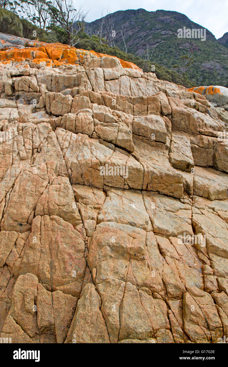 Granite coast below the Hazards on Wineglass Bay Stock Photo